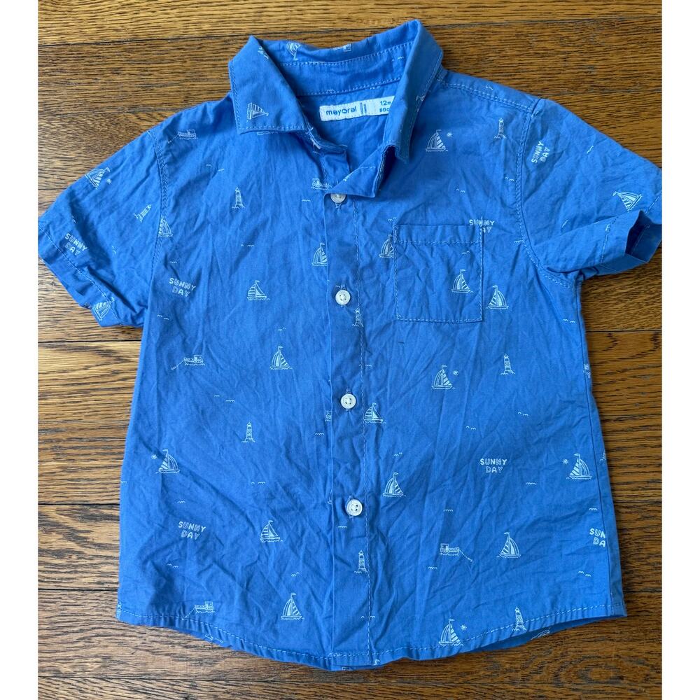 Mayoral Boys' Sunny Days Boats Button Down Size 12 Months